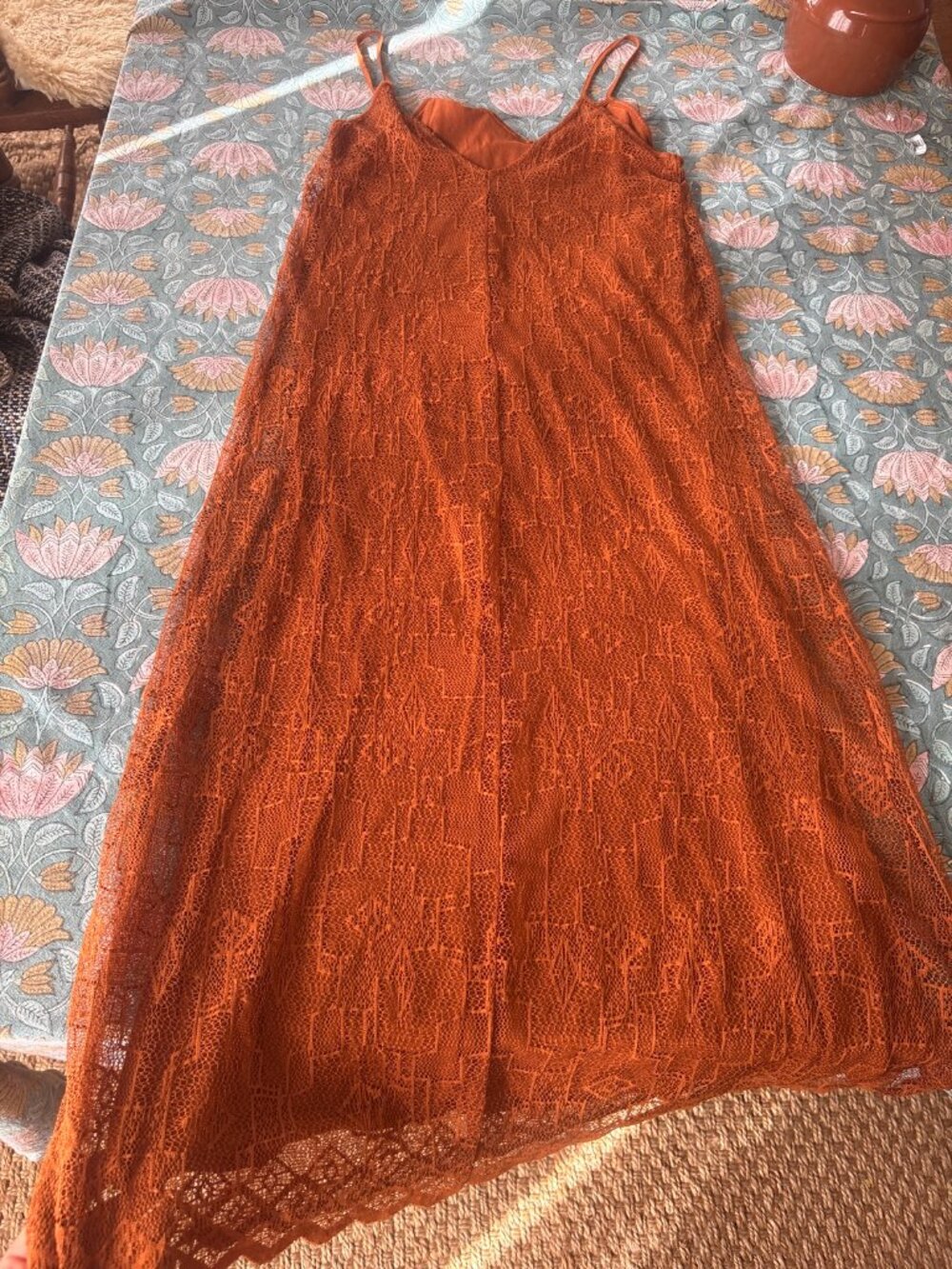 Mango Rust Orange Lace Midi Dress Size S